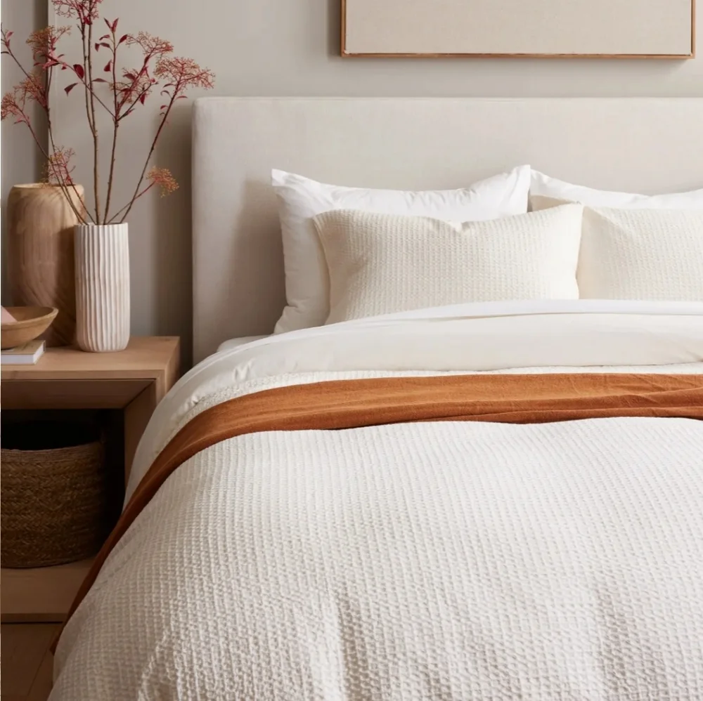 Quince 100% Organic Cotton Luxe Waffle Duvet & 2 Shams! King Cal King (660)